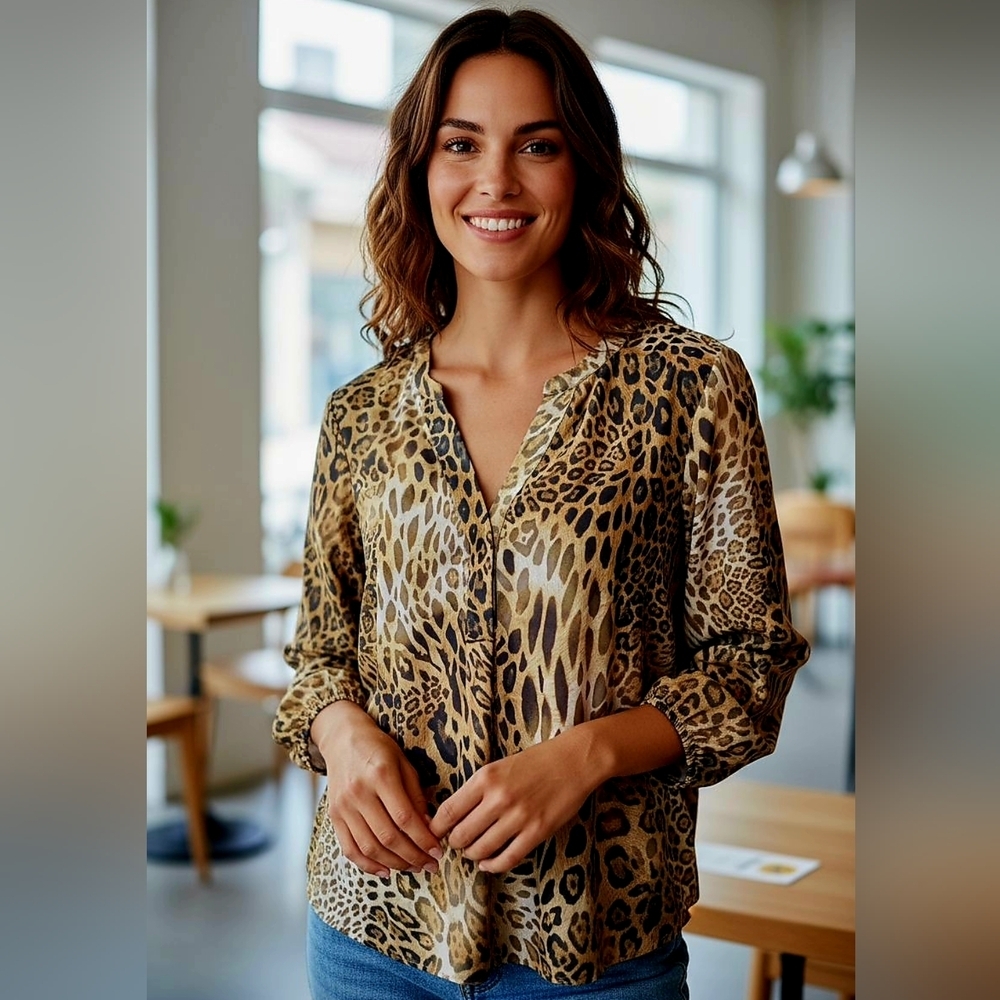 Tahari Animal Print Blouse - Brown and Black 1X NWT